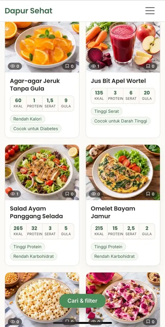Tampilan website Dapur Sehat
